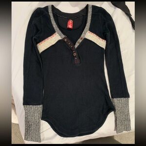 Free People Black and Gray Knit Top